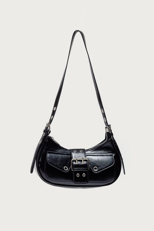 Washed Faux Leather Buckle Bag