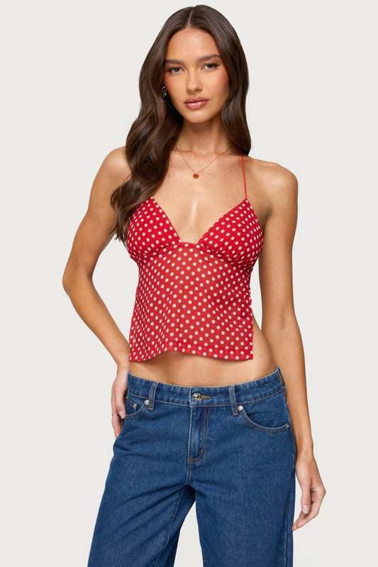 Polka Dot Backless Chiffon Top