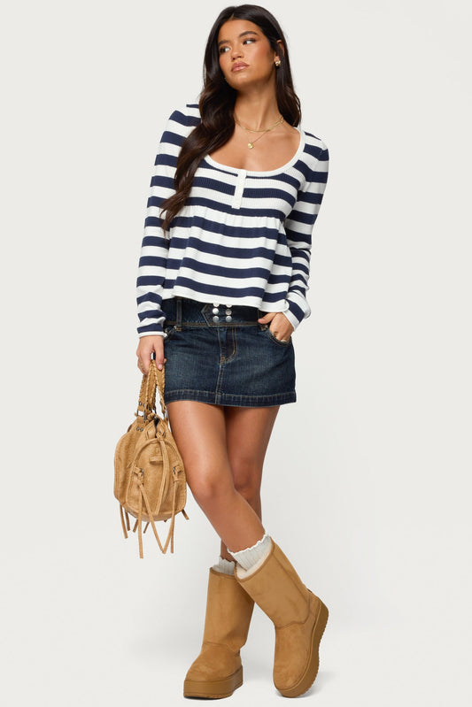 Lockie Striped Knit Babydoll Top