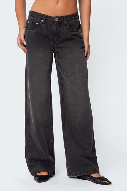1980 Leopard Patch Low Rise Baggy Jeans