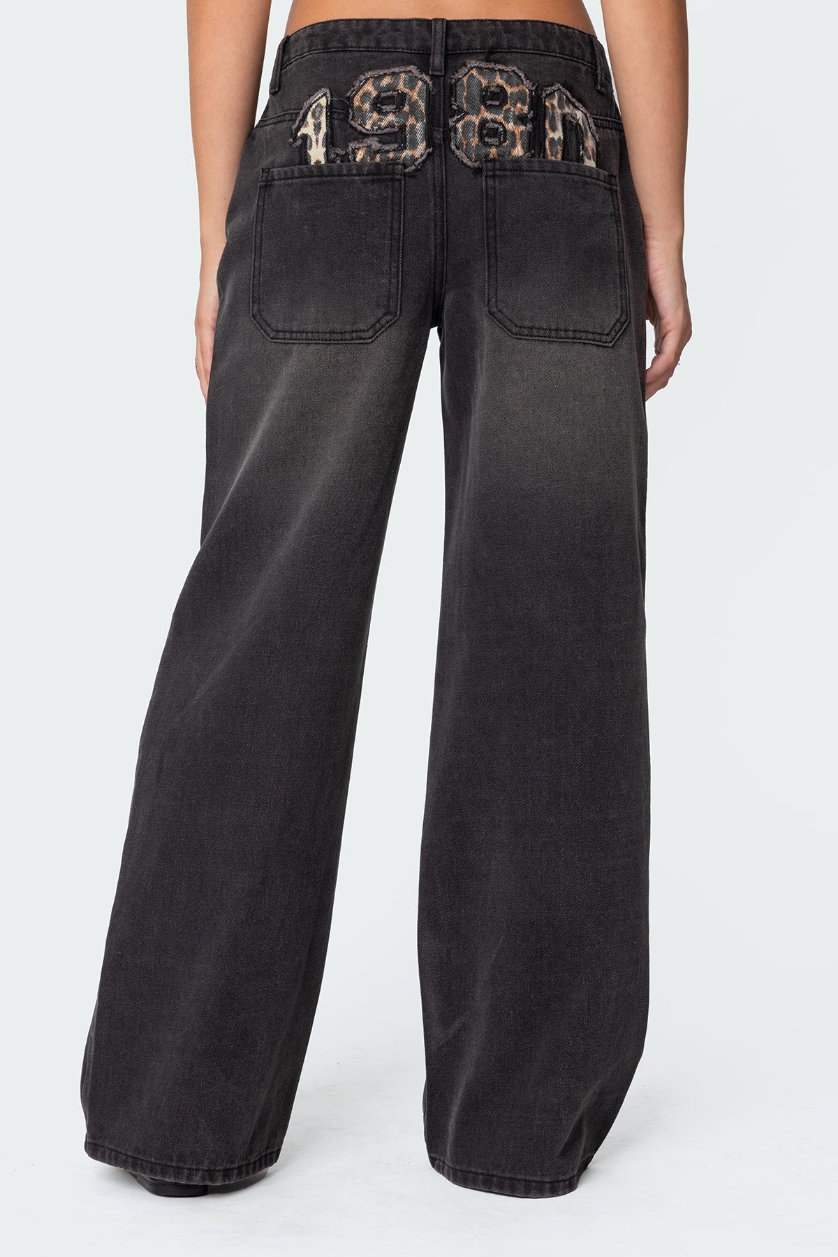 1980 Leopard Patch Low Rise Baggy Jeans