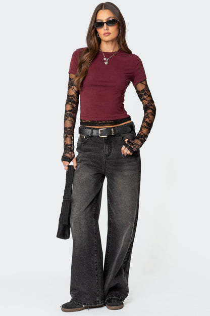 Layered Lace Sleeve Top