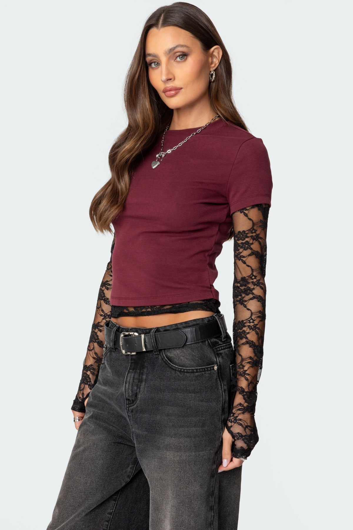 Layered Lace Sleeve Top