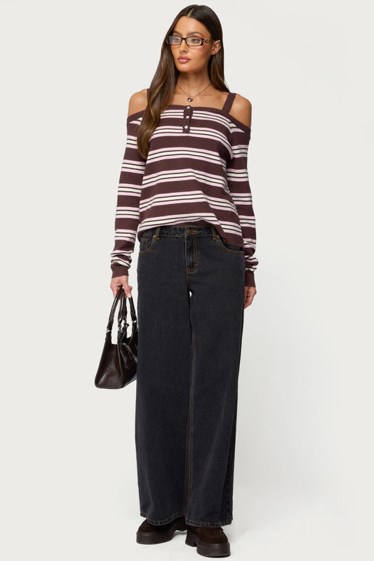 Shyla Off Shoulder Striped Knit Top