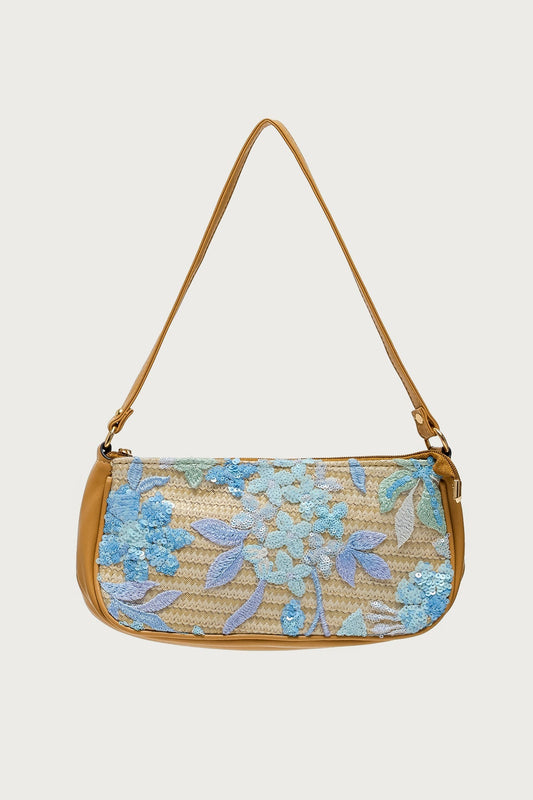 Sequin & Embroidered Straw Bag