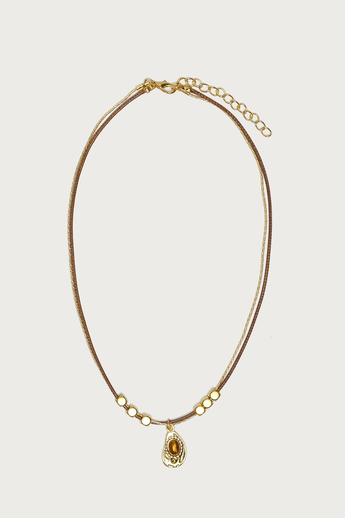 Oval Stone Pendant Cord Necklace