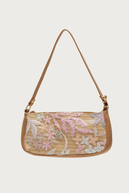 Sequin & Embroidered Straw Bag
