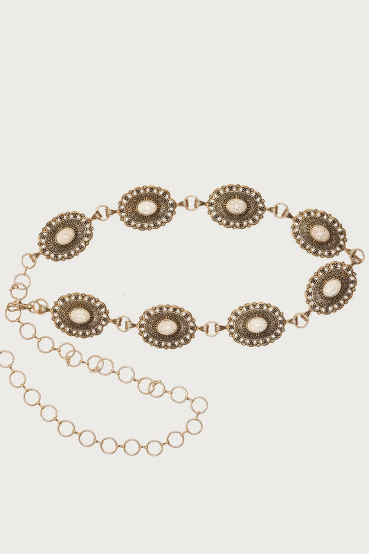 Stone Oval Pendant Chain Belt