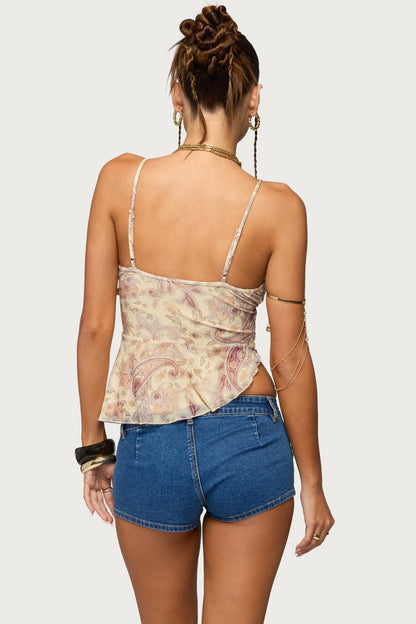 Paisley Asymmetric Ruched Wrap Top