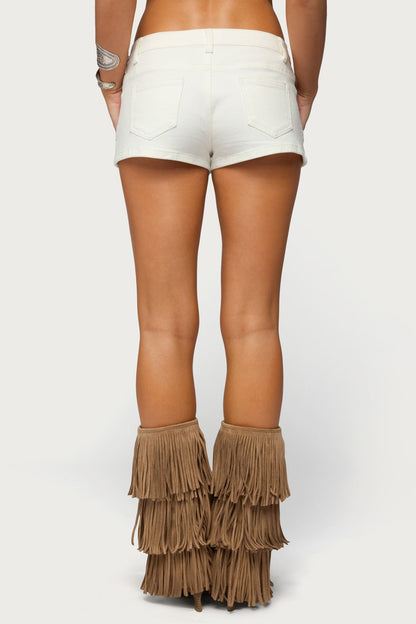 Studded Patchwork Low Rise Denim Shorts