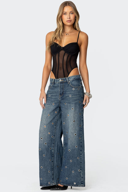 Jainie Grommet Low Rise Baggy Jeans