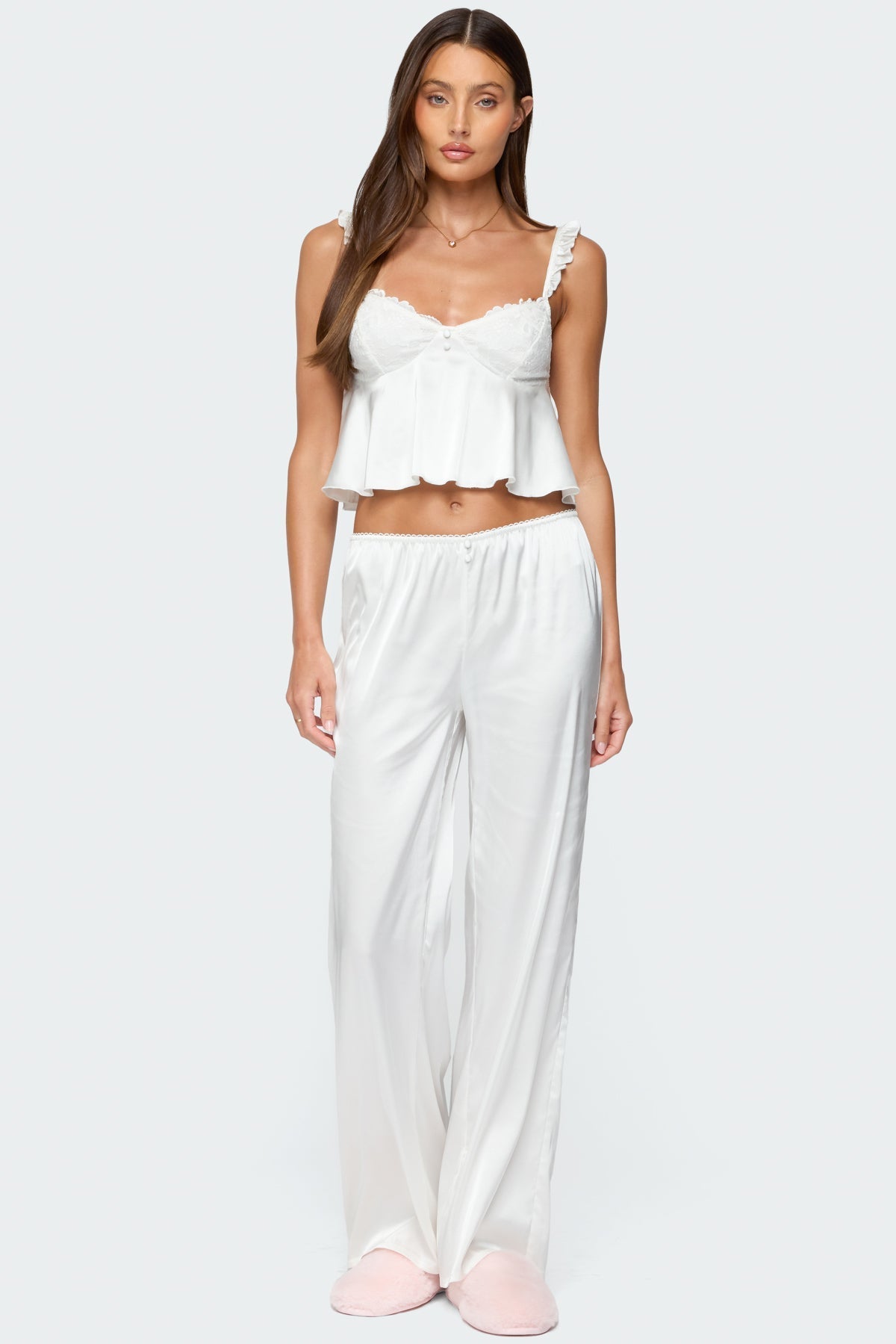 Izabella Lacey Satin Effect Ruffle Top