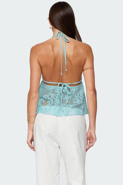 Sheer Crochet Babydoll Halter Top