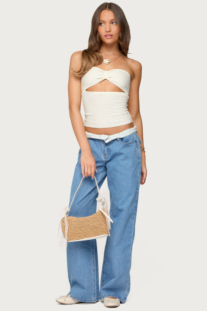 Textured Knit Strapless Cutout Top