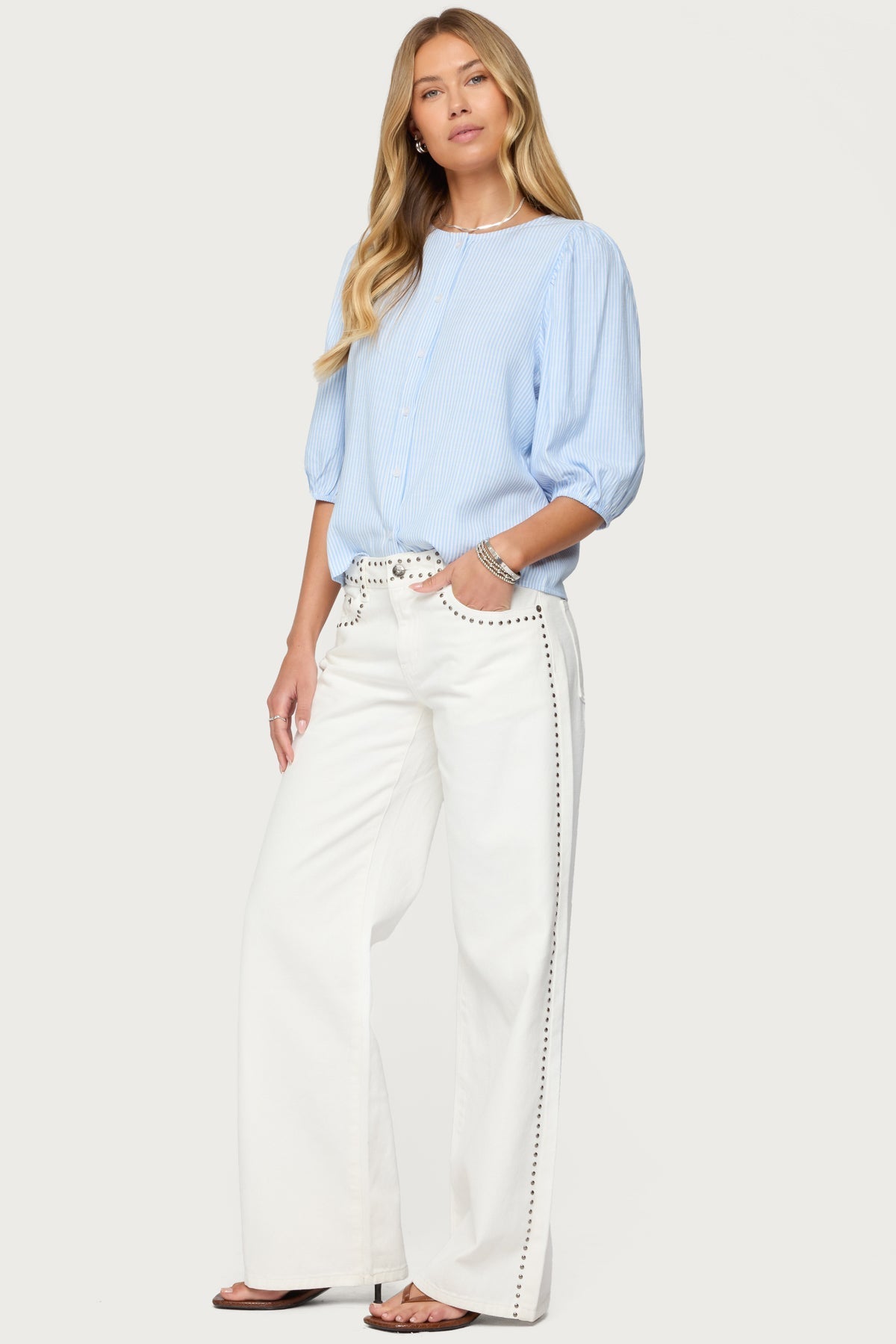 Quincy Studded Low Rise Baggy Jeans