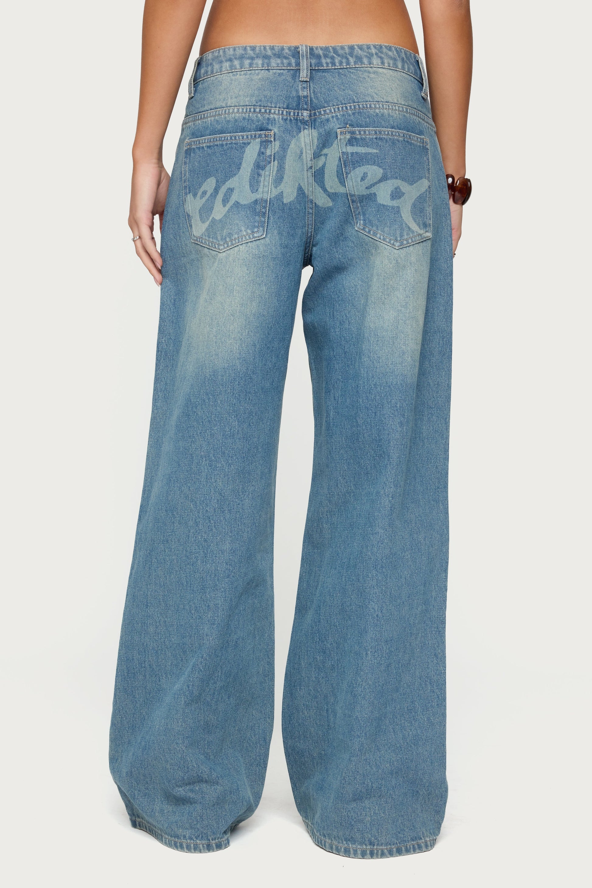 Graphic Vintage Washed Low Rise Baggy Jeans