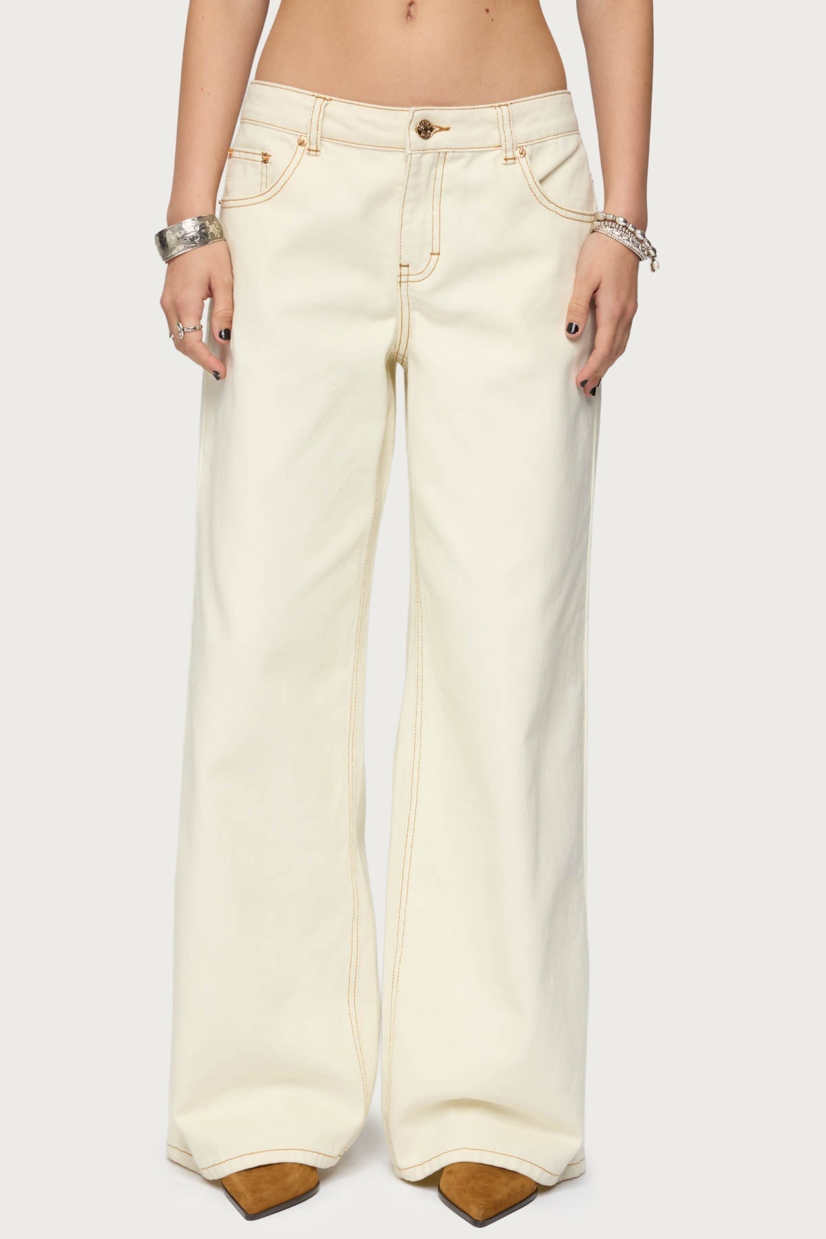 Contrast Stitch Low Rise Baggy Jeans
