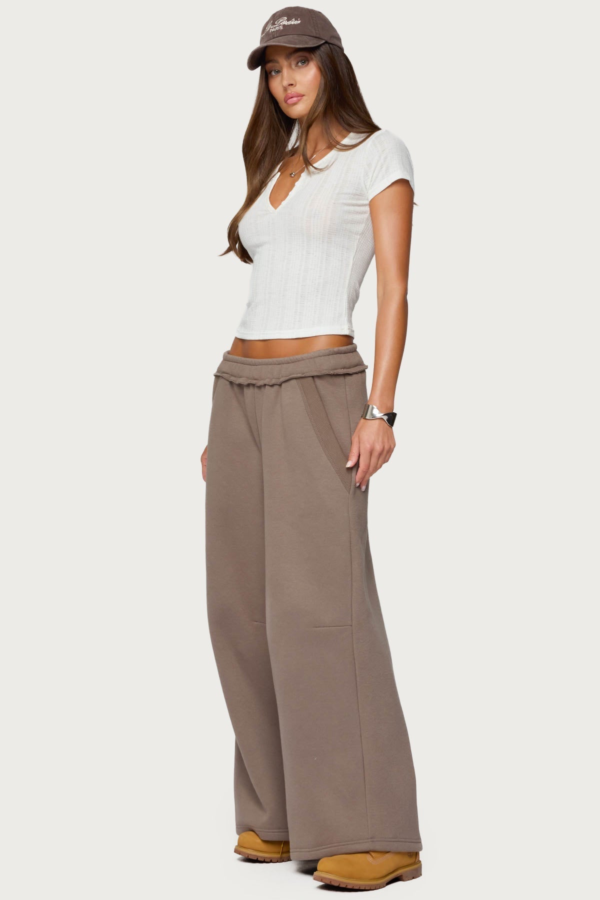 Semi Sheer Ribbed V Neck T Shirt
