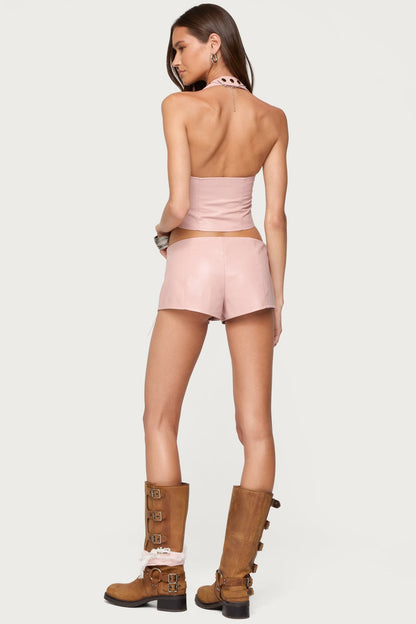 Elisha Lace Up Faux Leather Halter Top