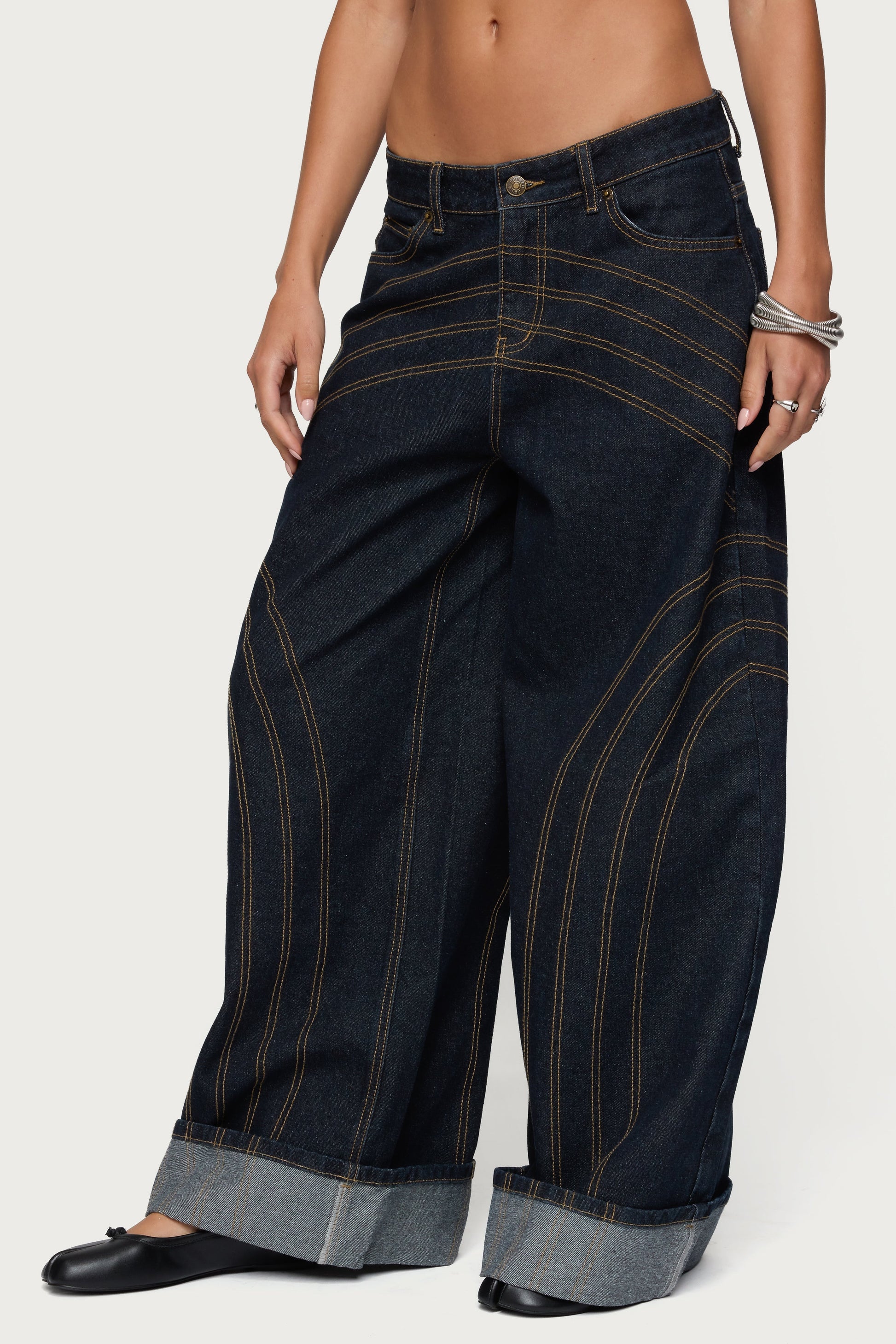 Cuffed Low Rise Baggy Jeans