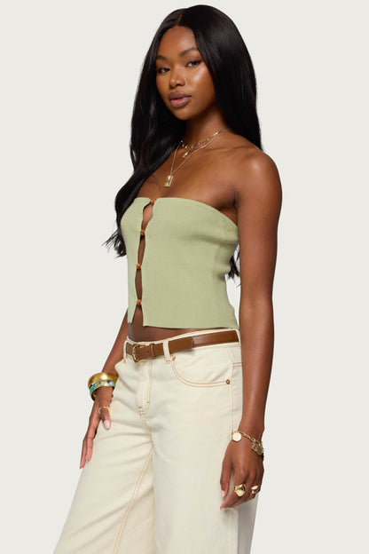 Bead Cut Out Strapless Knit Top