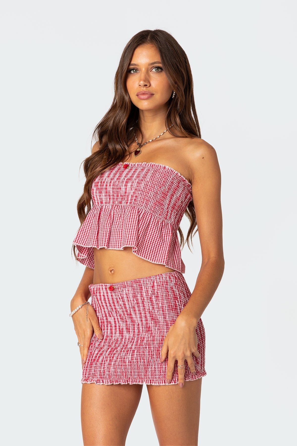 Gingham Scrunch Tube Top