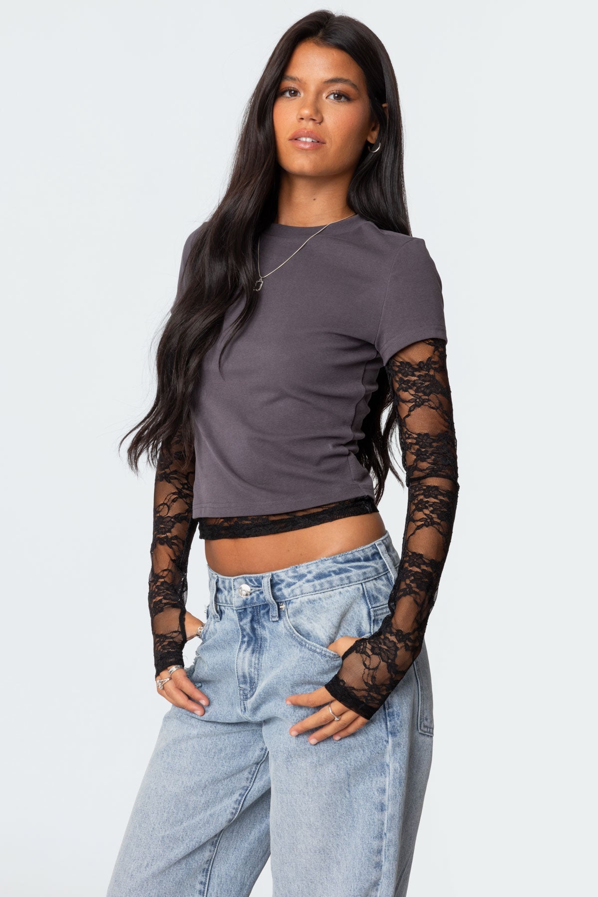 Layered Lace Sleeve Top