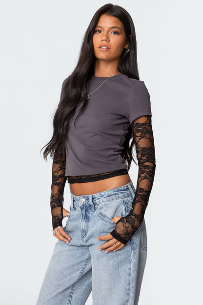 Layered Lace Sleeve Top