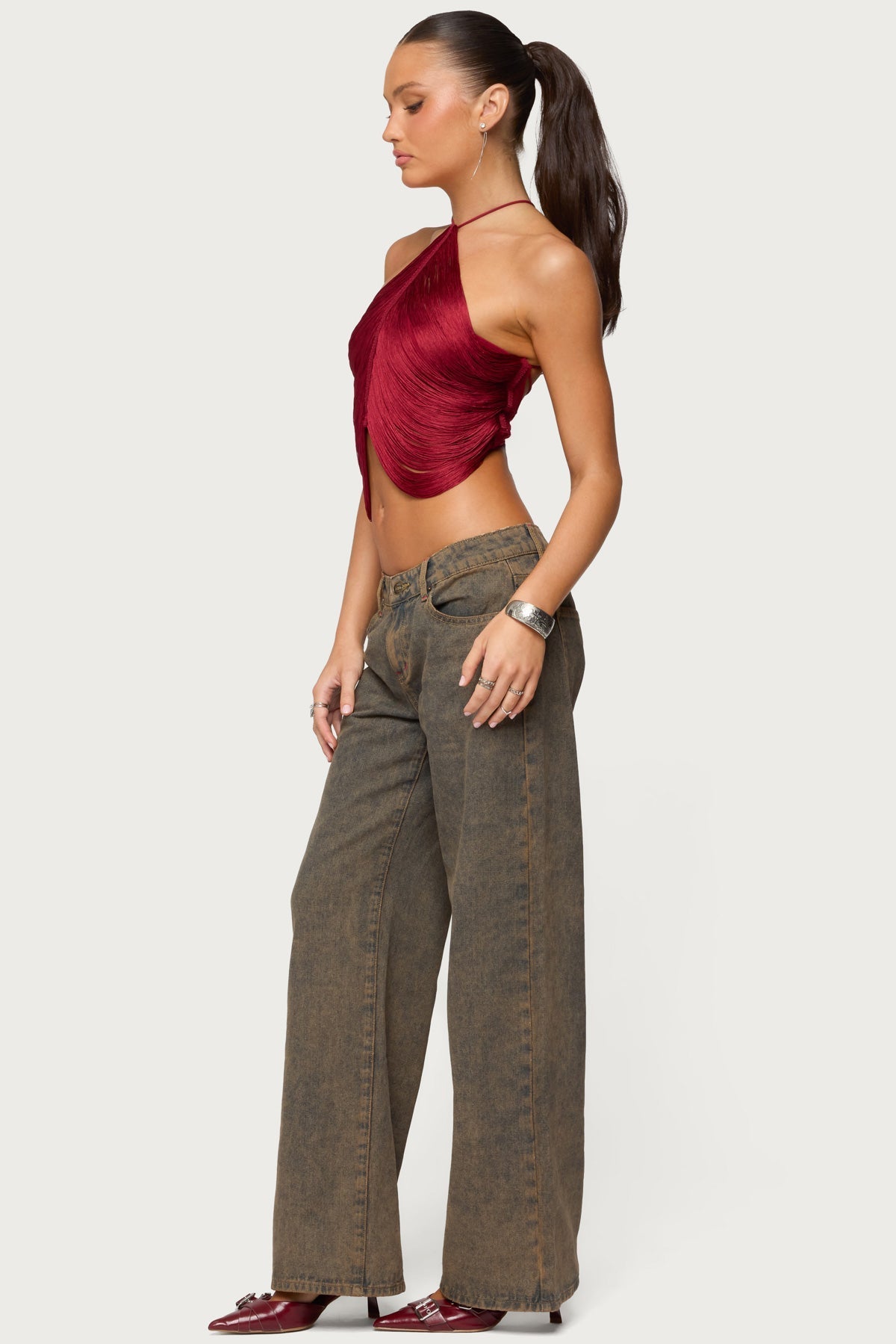 Hara Fringed Crisscross Backless Top