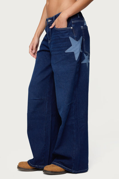 Trish Stars Low Rise Baggy Jeans