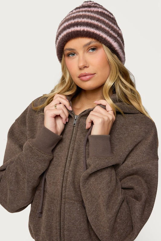 Striped Fuzzy Knit Beanie