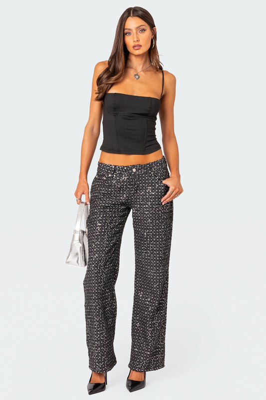 Nyah Sequin Low Rise Wide Leg Jeans
