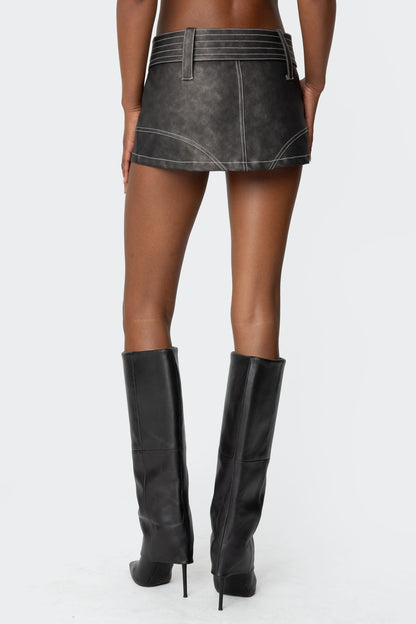 Washed Faux Leather Mini Skort