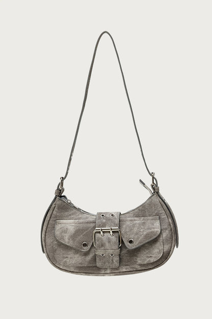 Washed Faux Leather Buckle Bag