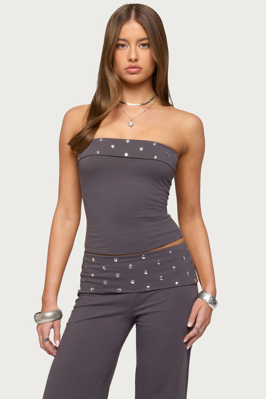Breanna Studded Foldover Tube Top