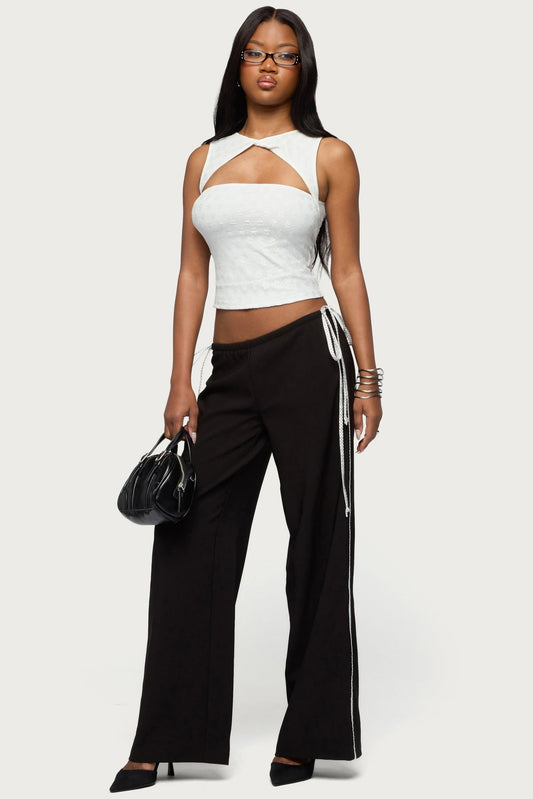 Elisia Twist Cutout Flower Lace Top