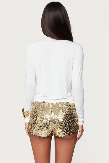 Draped V Neck Long Sleeve Top
