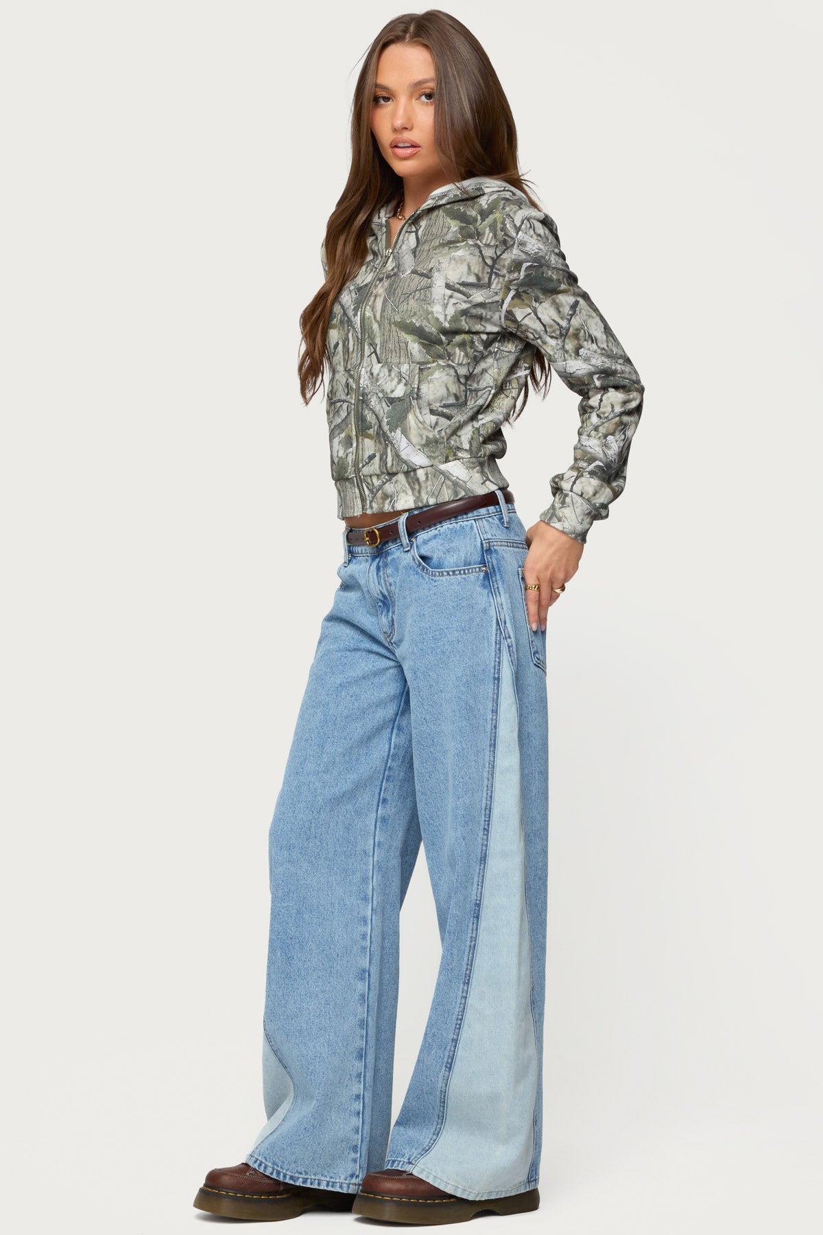 Genna Contrast Panel Low Rise Baggy Jeans