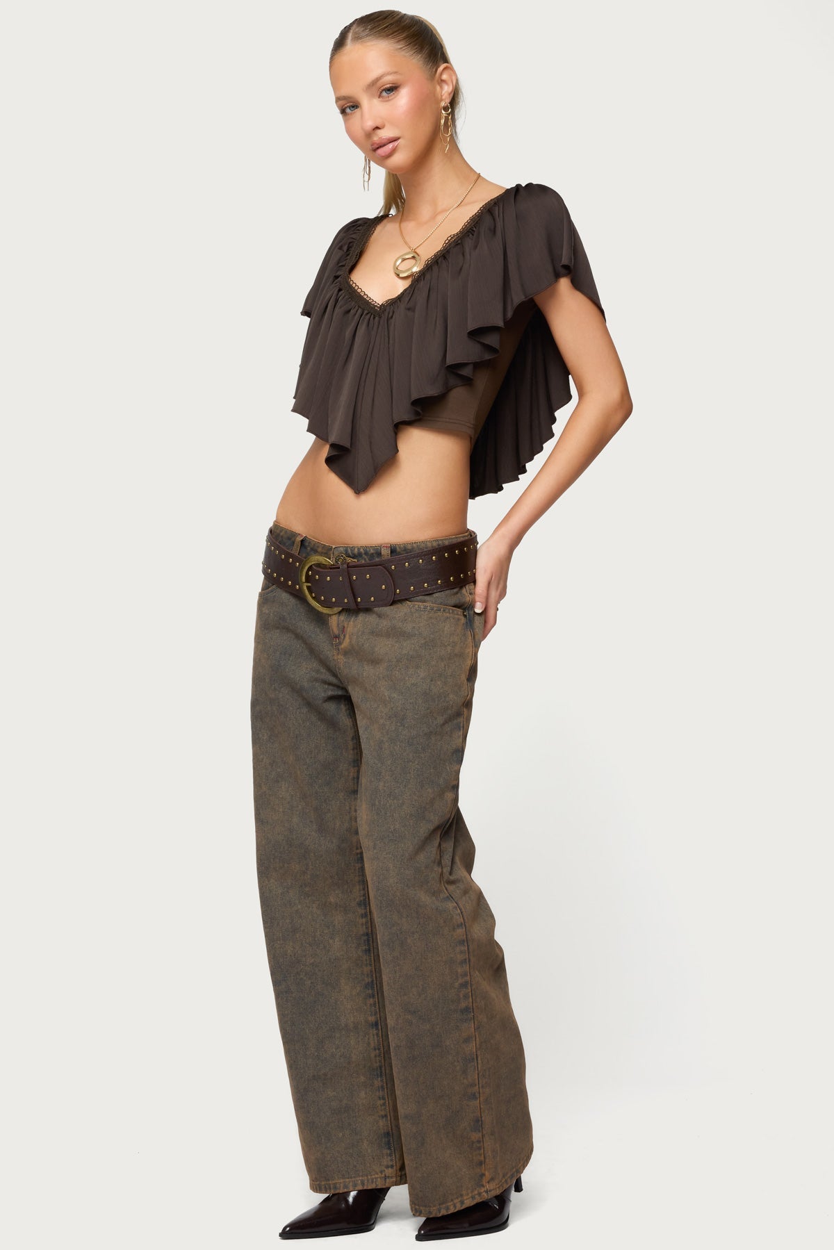 Deena Ruffled V Neck Top