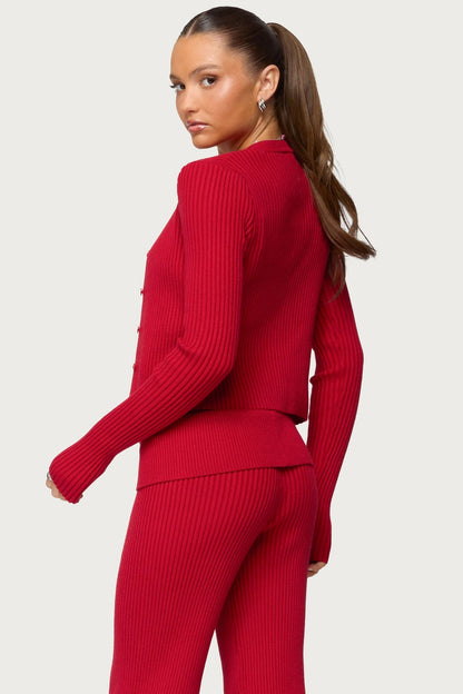 Adannah Ribbed Knit Button Up Cardigan