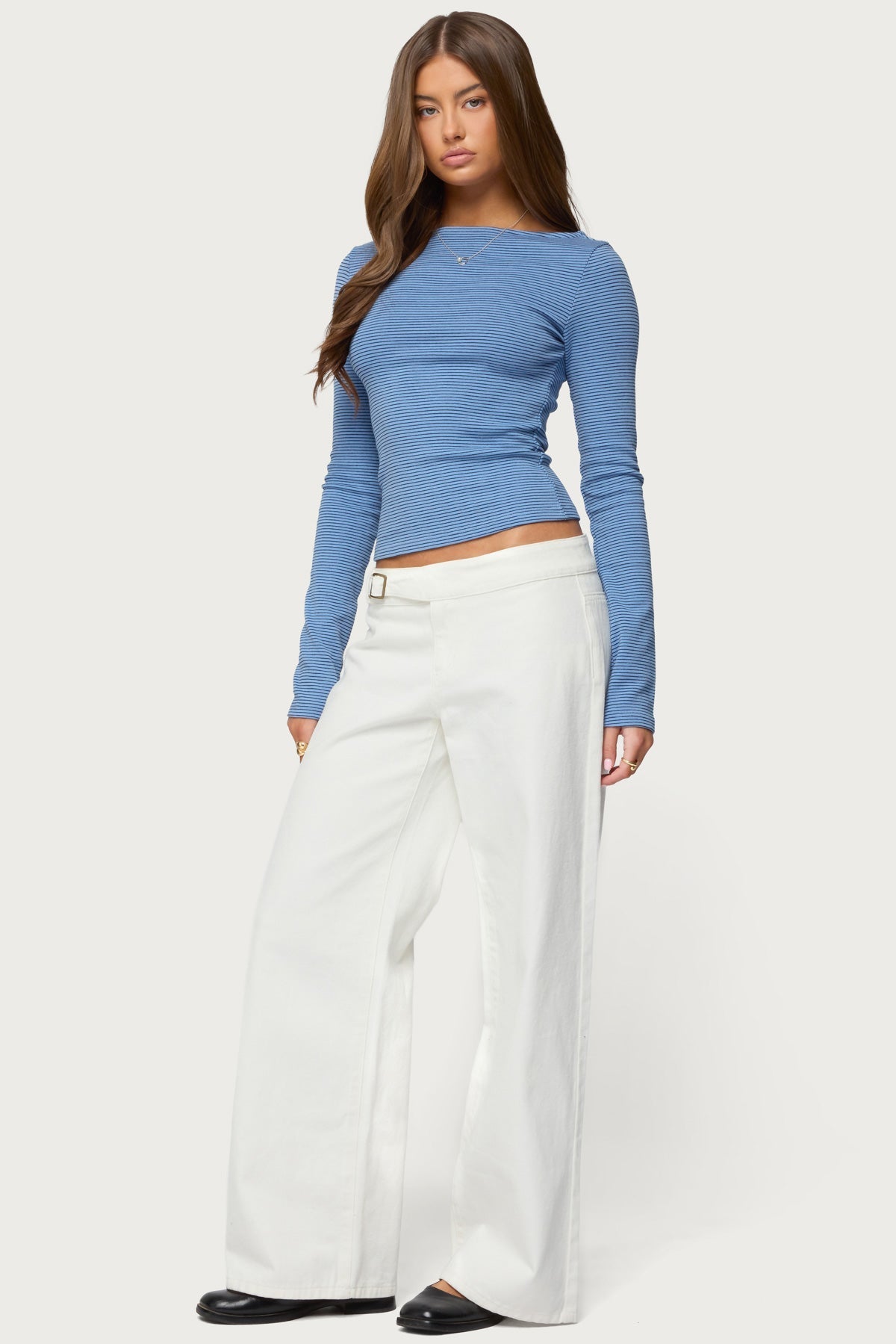 Loria Striped Boat Neck Top