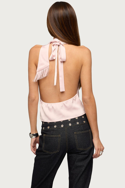 Satin Effect Cowl Neck Scarf Top