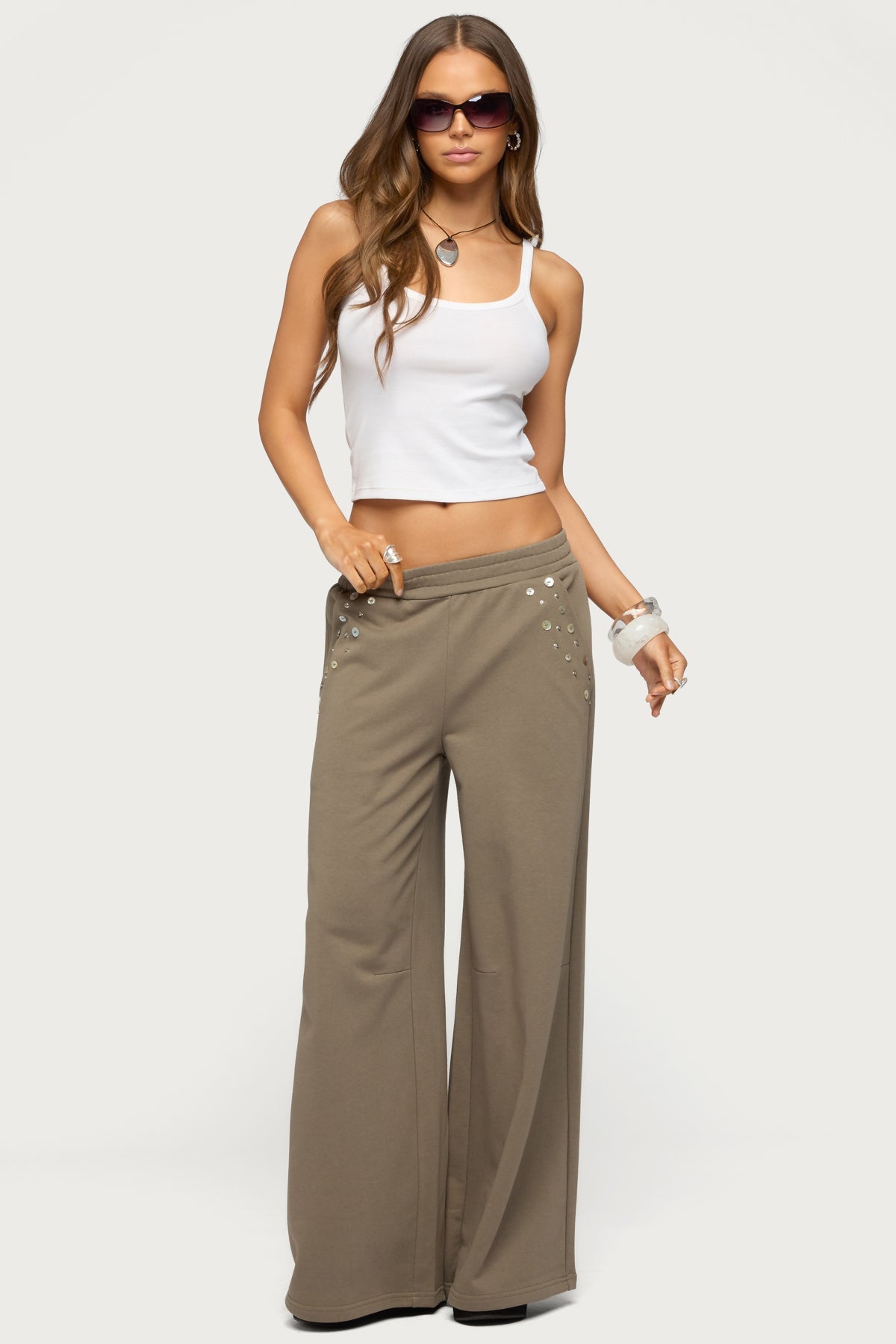 Zania Iridescent Button Sweatpants